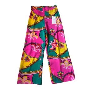 LULUMARI Wide Leg Pants Women's Size L Bold Floral Print Palazzo Pants
